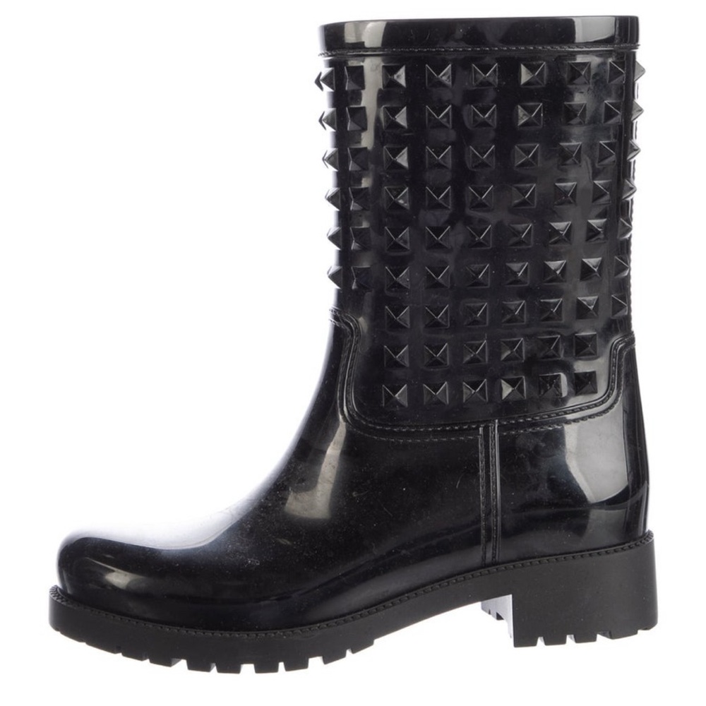 Valentino Garavani Rockstud Black Rubber Rain Boots EU 37